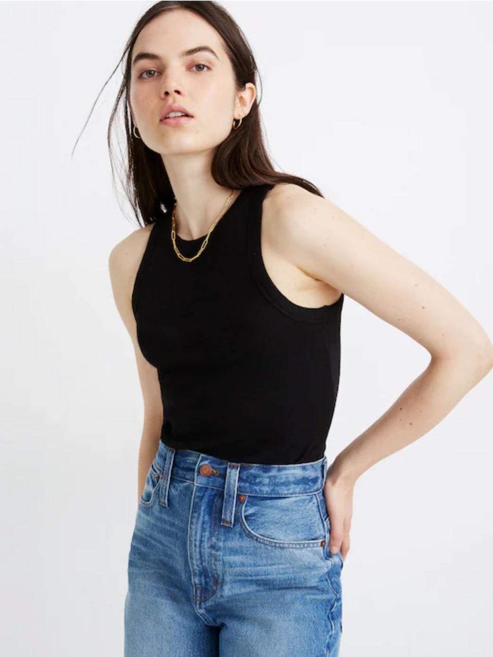Madewell Westville Black Tank Top High Neck Cutaway Sleeveless